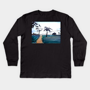 South Padre Beach Watercolor Painting Kids Long Sleeve T-Shirt